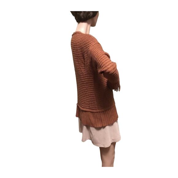 Eileen Fisher Rust Yak/Wool Open Knit/Boxy/Long Sleeve/V-neck/Pullover Sweater - Picture 5 of 8